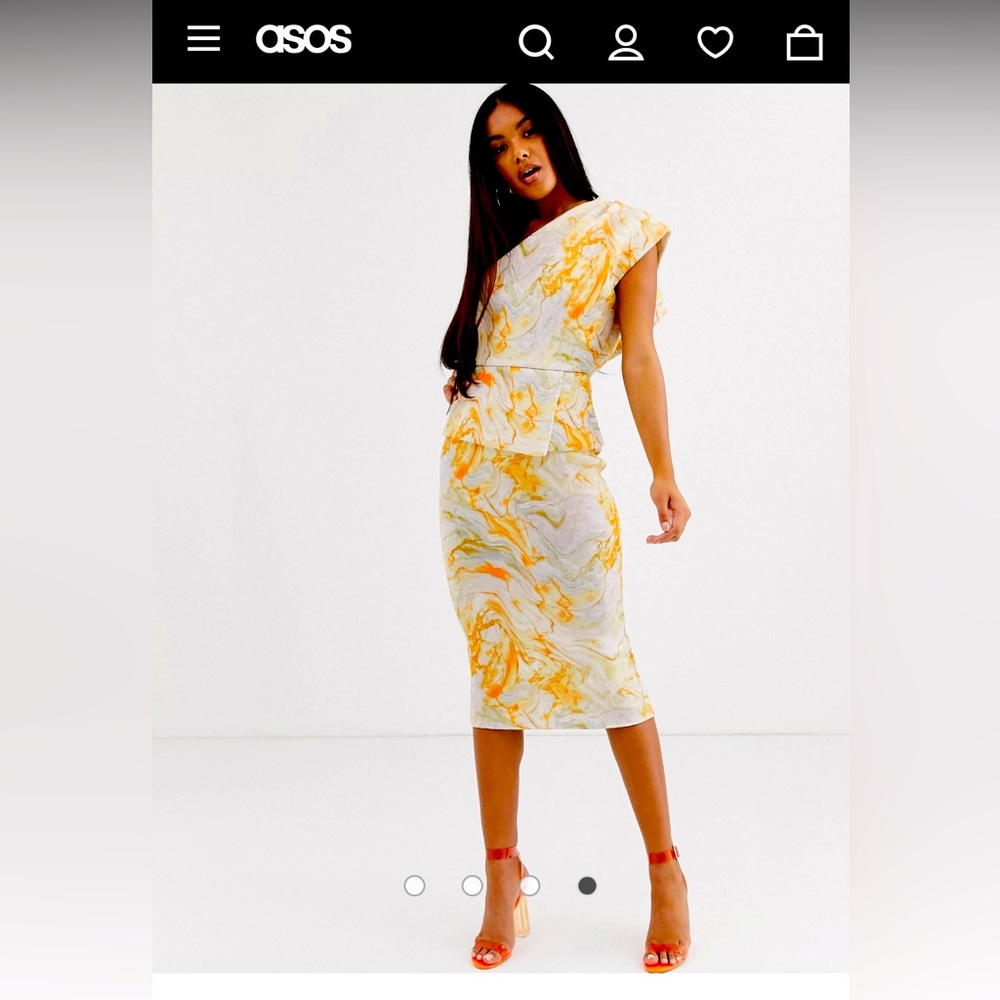 ASOS DESIGN marble print one shoulder fold detail midi dress